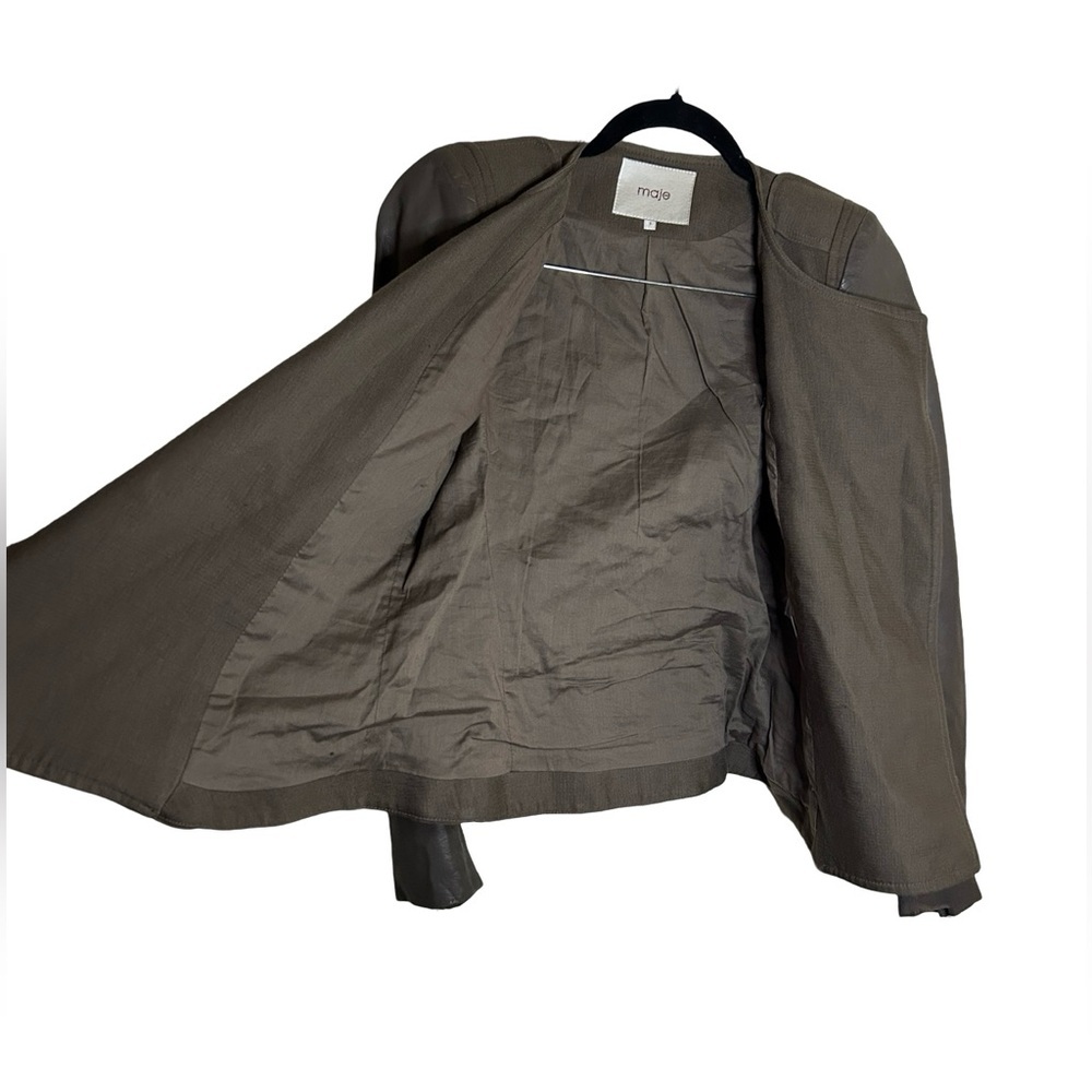 Maje Euphorie Women's Black and Khaki Green Silk Leather Moto Biker Jacket Small - Picture 4 of 8